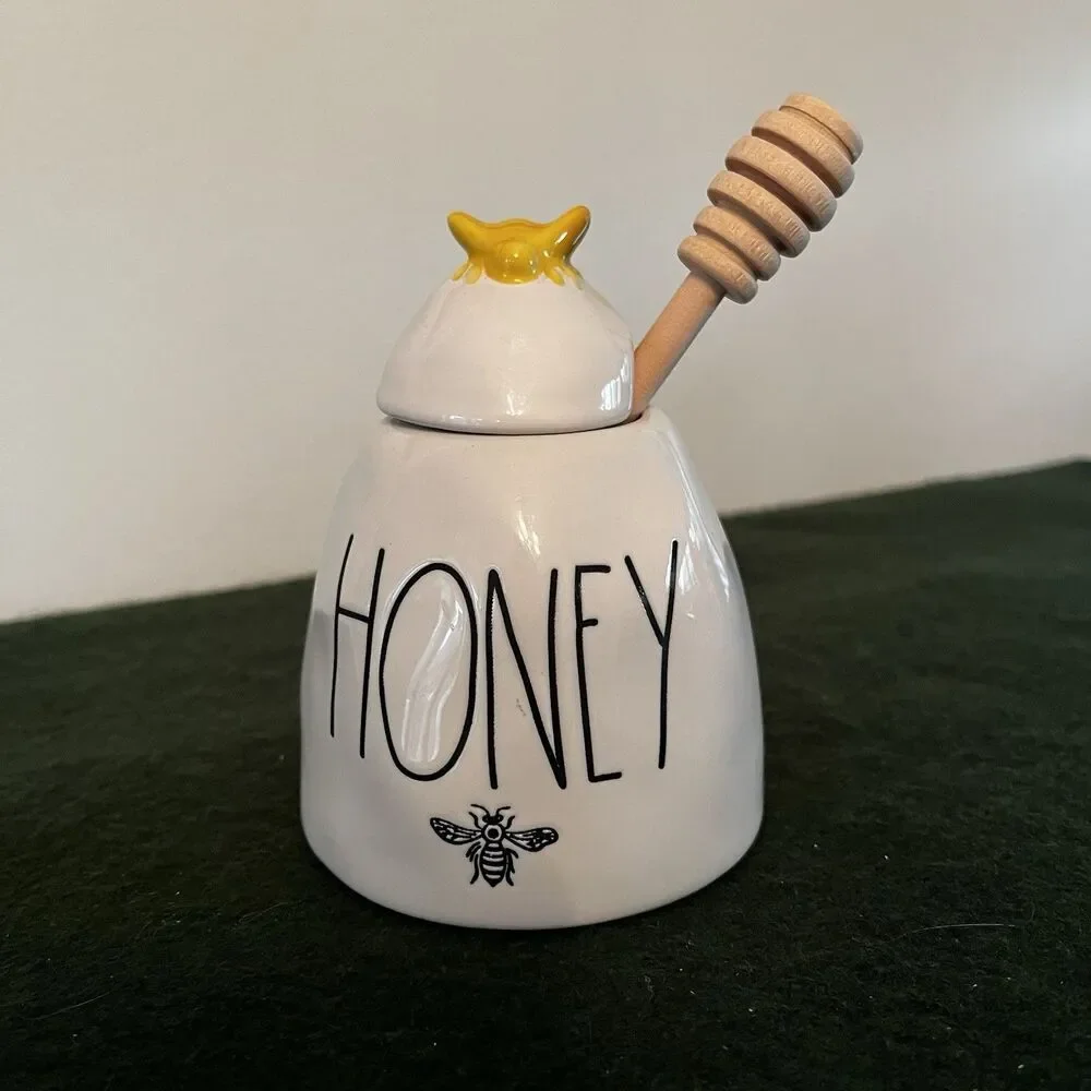 Bumble Bee Rae Dunn By Magenta Bee Ceramic Honey Pot With Wooden Dipper
